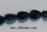 CAB811 15.5 inches 10*14mm faceted & flat teardrop black agate beads