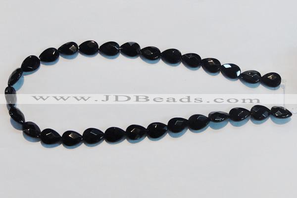 CAB811 15.5 inches 10*14mm faceted & flat teardrop black agate beads