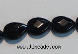 CAB812 15.5 inches 12*15mm faceted & flat teardrop black agate beads