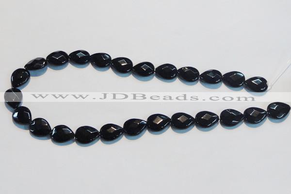 CAB812 15.5 inches 12*15mm faceted & flat teardrop black agate beads