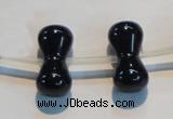 CAB829 10*20mm dumbbell-shaped black agate gemstone beads