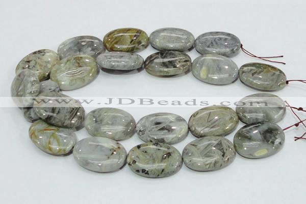 CAB84 15.5 inches 25*35mm oval silver needle agate gemstone beads