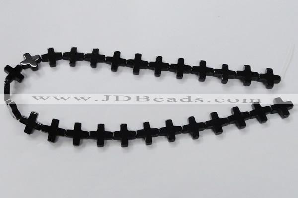 CAB846 15.5 inches 14*14mm cross black agate gemstone beads wholesale