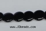 CAB982 15.5 inches 14mm flat round black agate gemstone beads wholesale