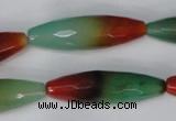 CAG1020 15.5 inches 12*40mm faceted rice rainbow agate beads