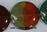 CAG1040 15.5 inches 35mm flat round rainbow agate beads