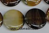 CAG1309 15.5 inches 25mm flat round line agate gemstone beads