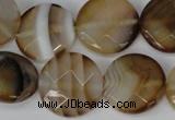 CAG1378 15.5 inches 20mm faceted coin line agate gemstone beads