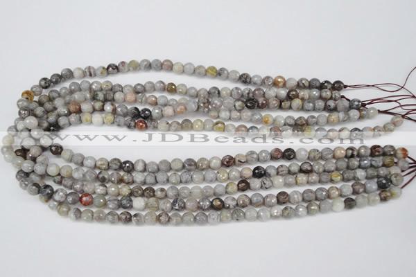 CAG1421 15.5 inches 6mm faceted round silver needle agate beads