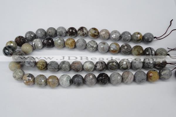 CAG1435 15.5 inches 14mm faceted round bamboo leaf agate beads