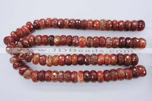 CAG1494 15.5 inches 9*18mm faceted rondelle natural fire agate beads