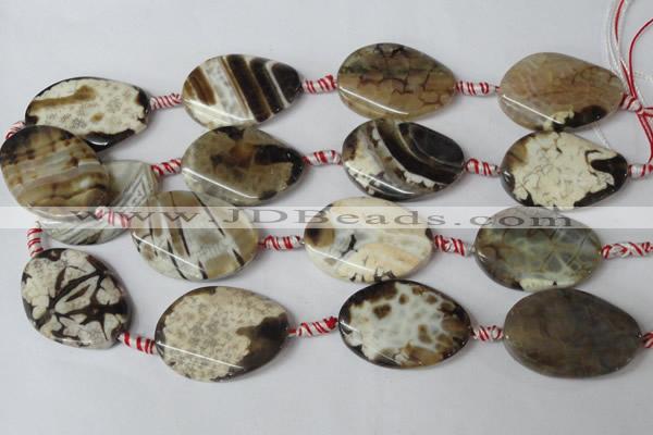 CAG1580 15.5 inches 25*35mm twisted oval fire crackle agate beads