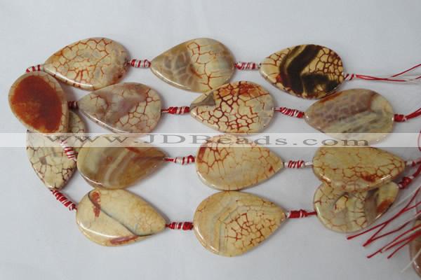 CAG1585 15.5 inches 30*45mm flat teardrop fire crackle agate beads