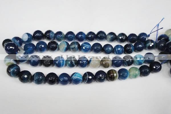 CAG2107 15.5 inches 14mm faceted round blue line agate beads