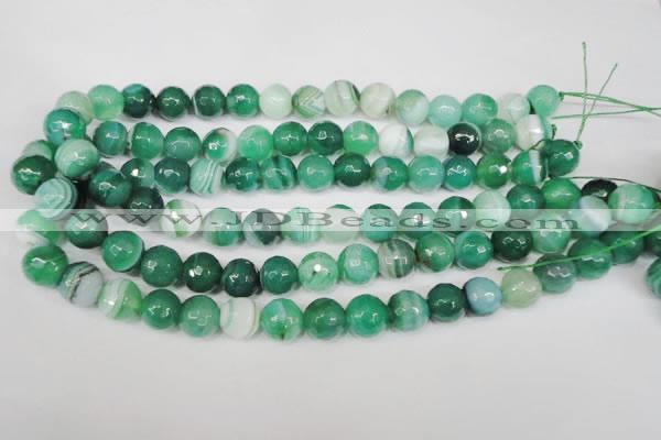 CAG2114 15.5 inches 10mm faceted round green line agate beads