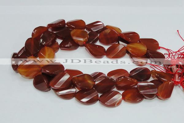 CAG229 15.5 inches 20*25mm faceted twisted oval red agate beads