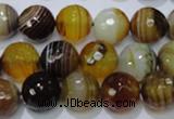 CAG2714 15.5 inches 12mm faceted round yellow line agate beads