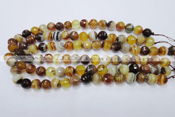 CAG2714 15.5 inches 12mm faceted round yellow line agate beads