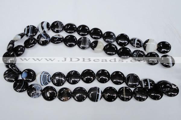 CAG2909 15.5 inches 16mm flat round black line agate beads