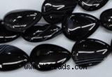 CAG2926 15.5 inches 13*18mm flat teardrop black line agate beads