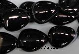 CAG2927 15.5 inches 15*20mm flat teardrop black line agate beads