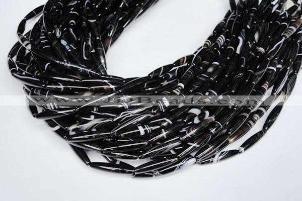 CAG2968 15.5 inches 5*25mm rice black line agate beads