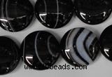 CAG2995 15.5 inches 18mm flat round black line agate beads