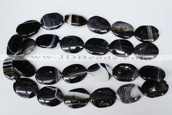 CAG3007 15.5 inches 22*30mm oval black line agate beads