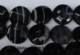 CAG3073 15.5 inches 14mm faceted coin black line agate beads