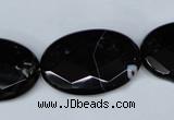 CAG3085 15.5 inches 20*30mm faceted oval black line agate beads