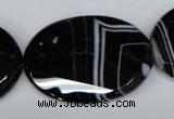 CAG3088 15.5 inches 30*40mm faceted oval black line agate beads