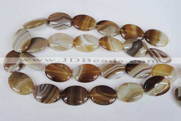 CAG3131 15.5 inches 10*14mm oval brown line agate beads