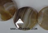 CAG3168 15.5 inches 25mm faceted coin brown line agate beads