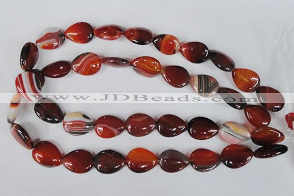 CAG3223 15.5 inches 13*18mm flat teardrop red line agate beads