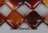 CAG3234 15.5 inches 16*16mm diamond red line agate beads