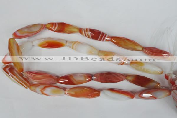 CAG3280 15.5 inches 13*40mm faceted rice red line agate beads