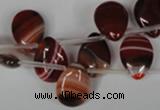 CAG3285 Top-drilled 12*16mm flat teardrop red line agate beads