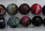 CAG3305 15.5 inches 14mm faceted round colorfull line agate beads