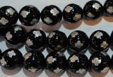 CAG3353 15.5 inches 10mm carved round black agate beads wholesale