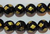 CAG3364 15.5 inches 12mm carved round black agate beads wholesale