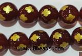 CAG3397 15.5 inches 14mm carved round red agate beads wholesale