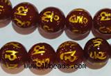 CAG3404 15.5 inches 14mm carved round red agate beads wholesale