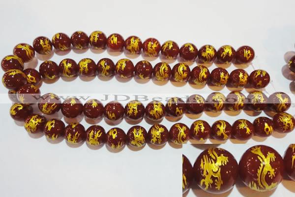 CAG3411 15.5 inches 14mm carved round red agate beads wholesale