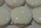 CAG3450 15.5 inches 30mm flat round white agate gemstone beads