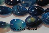 CAG3470 15.5 inches 13*18mm flat teardrop blue line agate beads