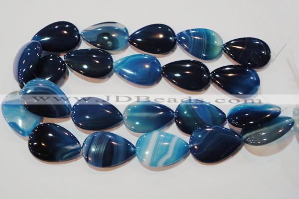 CAG3474 15.5 inches 25*35mm flat teardrop blue line agate beads