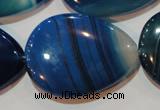 CAG3475 15.5 inches 30*40mm flat teardrop blue line agate beads