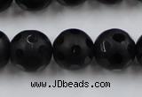 CAG3675 15.5 inches 16mm carved round matte black agate beads