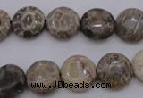 CAG3905 15.5 inches 12mm flat round chrysanthemum agate beads