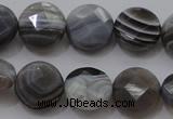 CAG3960 15.5 inches 10mm faceted coin grey botswana agate beads